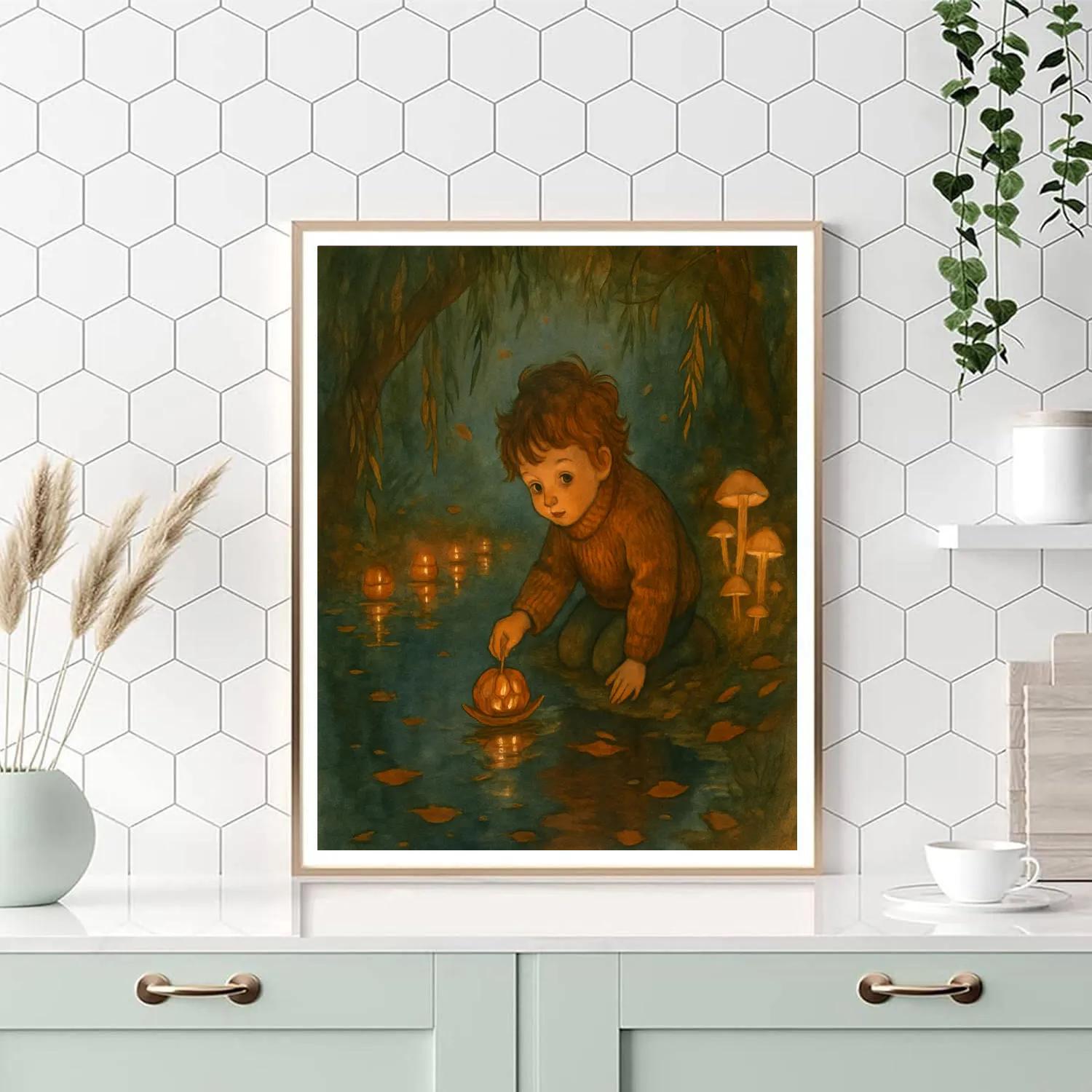 Autumn Mirror Pond With Floating Jack O Lanterns paint by number