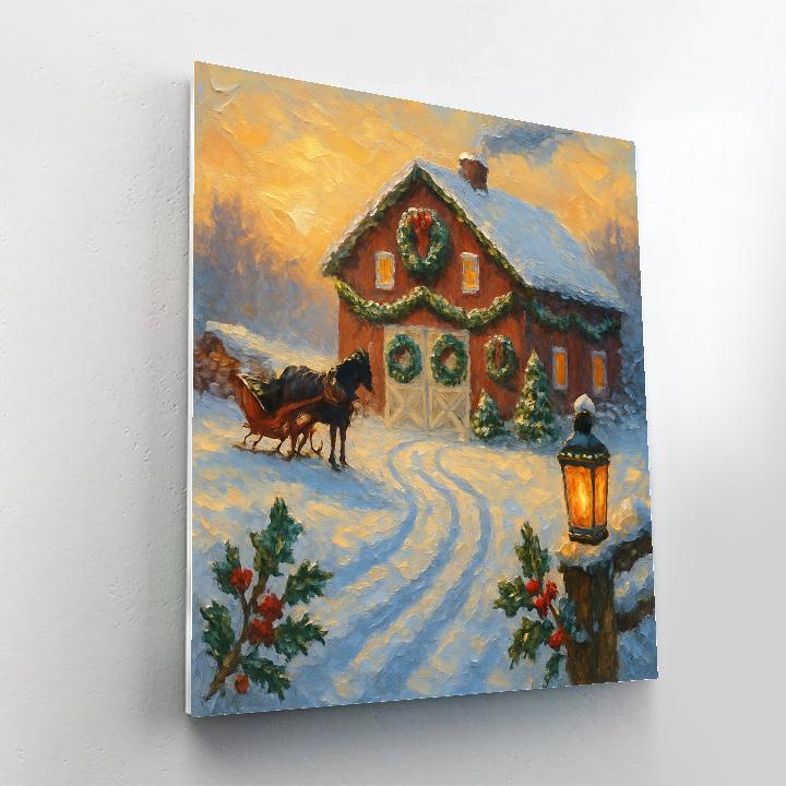 Golden Sunrise Over The Wreath Covered Barn paint by color