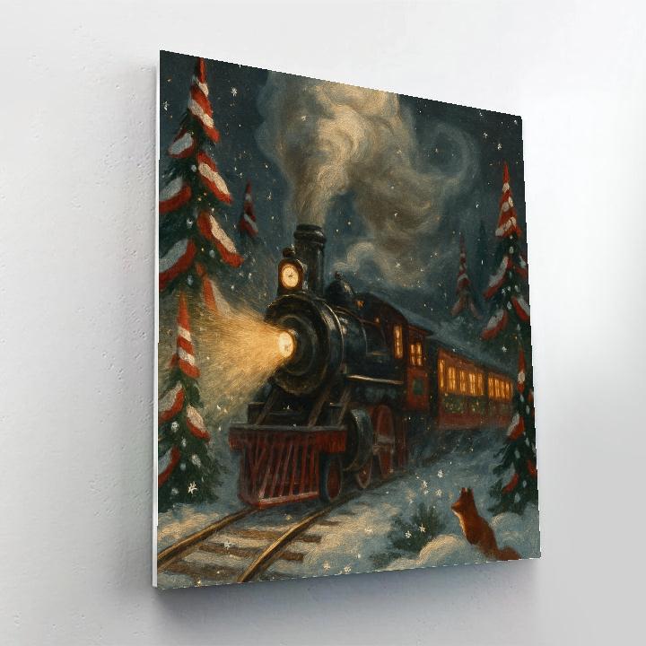 Polar Express Style Train Through Peppermint Pines paint by number