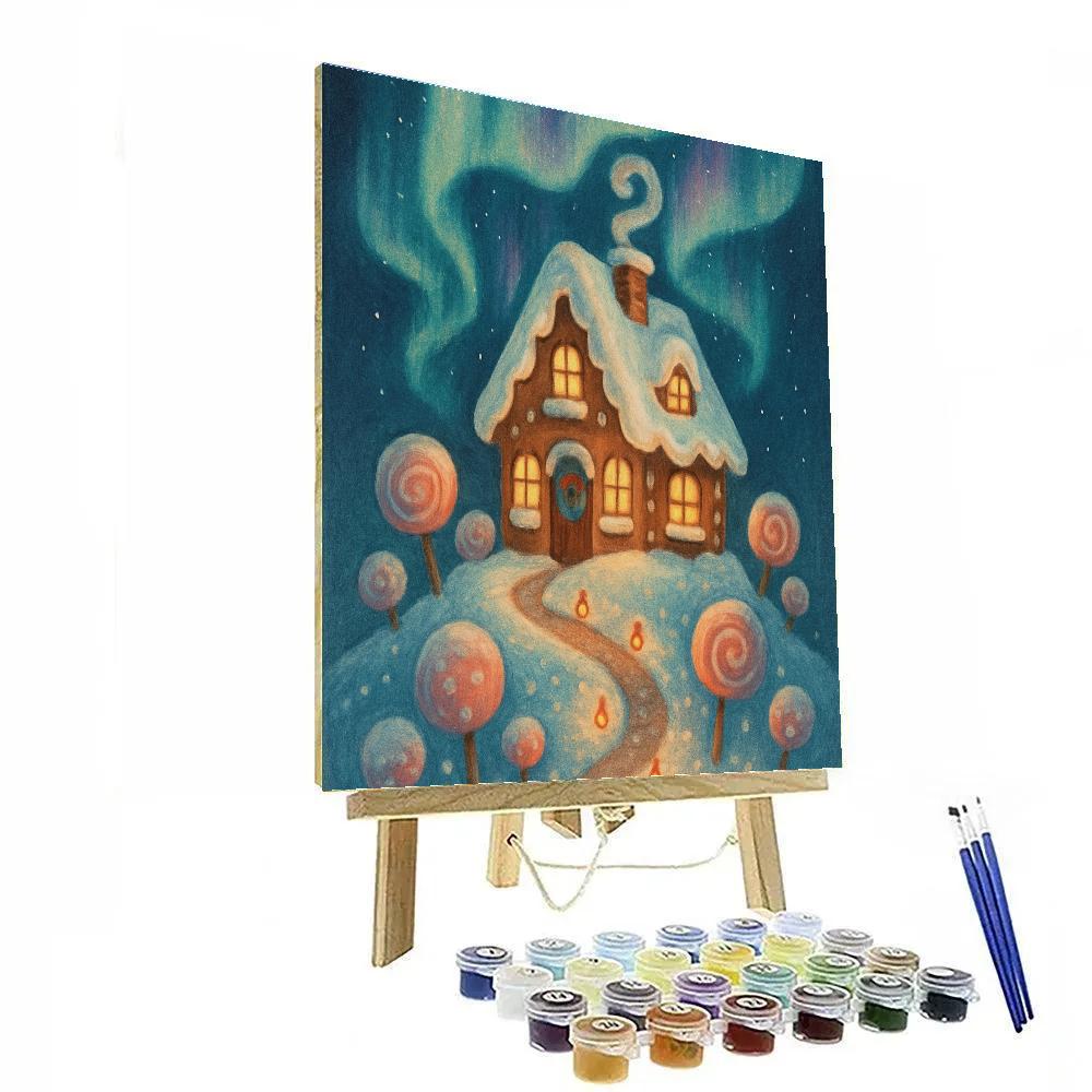 Candy Cottage On The Northern Lights Hill painting number kit