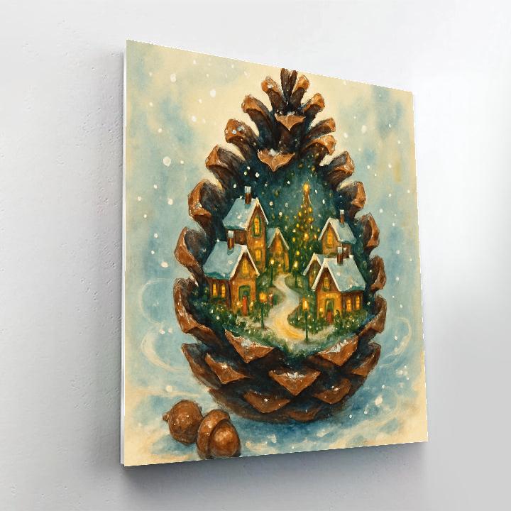 Snow Globe Village In A Giant Pine Cone paint by color