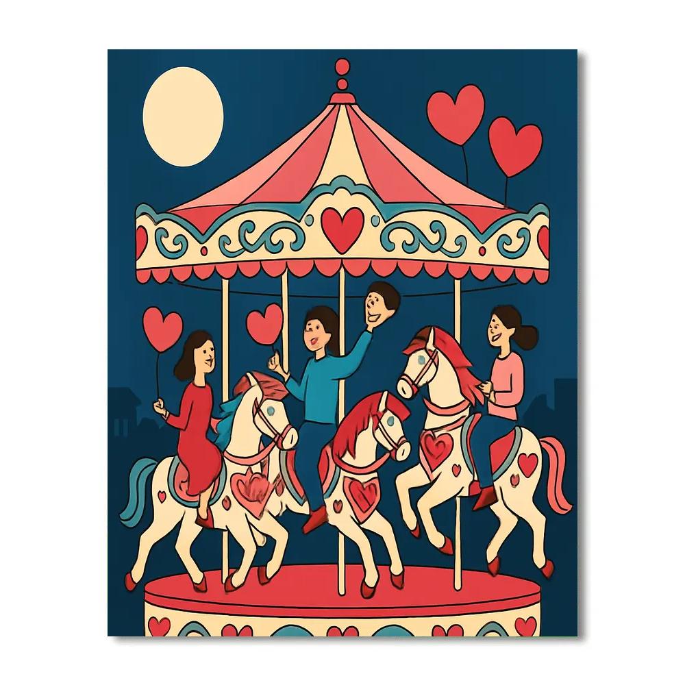 Moonlit Carousel Of Valentines Day Hearts Paint by numbers art