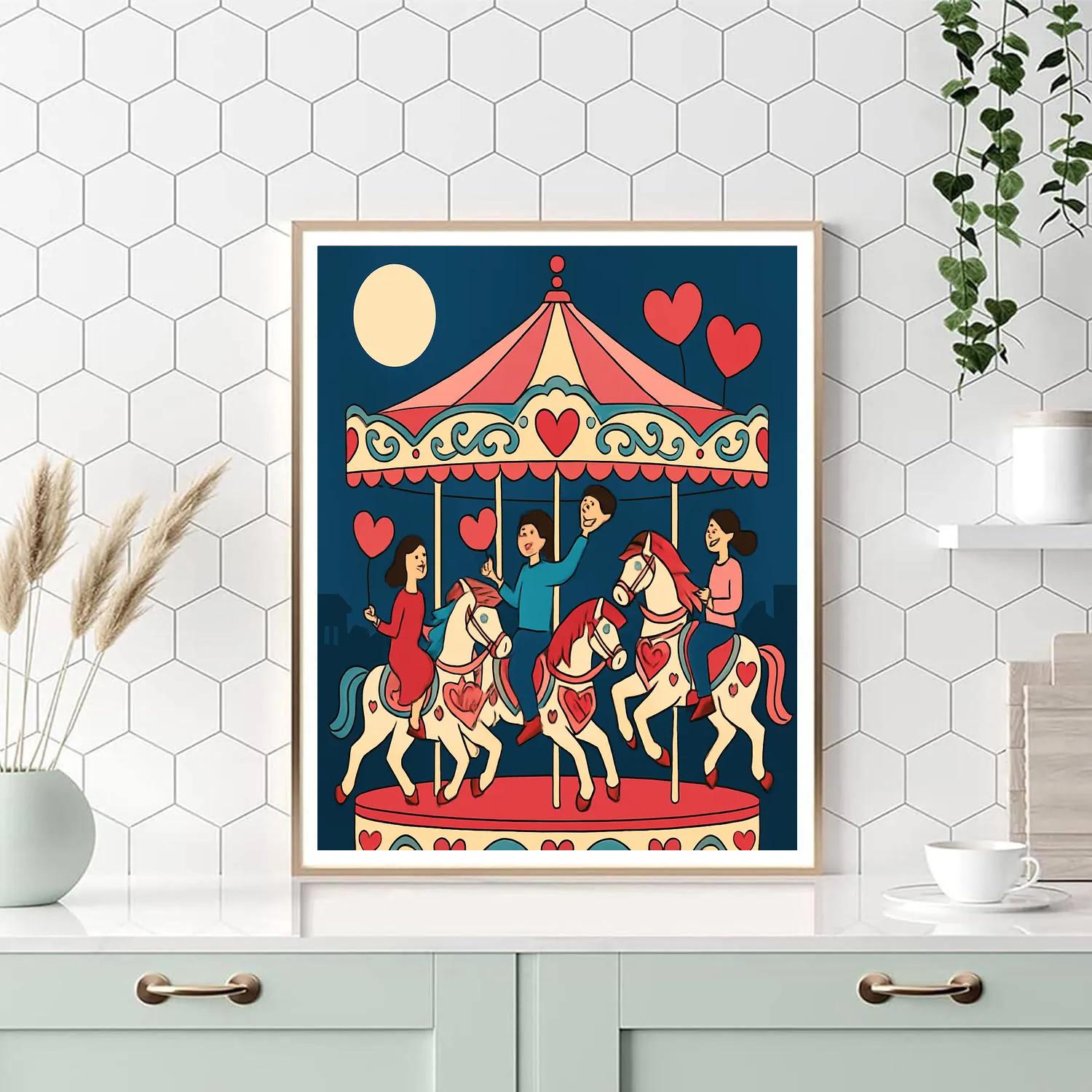 Moonlit Carousel Of Valentines Day Hearts Paint by numbers art