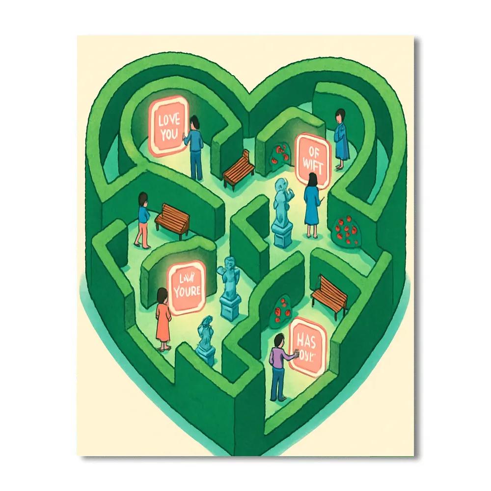 Garden Maze With Hidden Valentines Day Messages Numbered painting kits