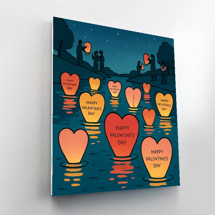 Valentines Day Lantern River Parade painting number kit