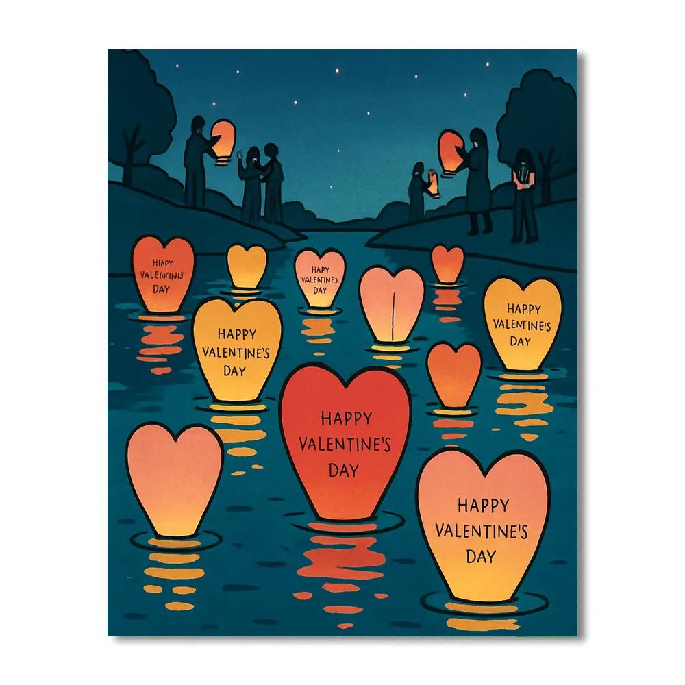Valentines Day Lantern River Parade painting number kit