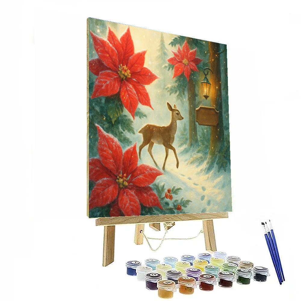 Poinsettia Forest With A Hidden Deer Trail painting number kit
