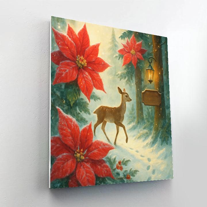 Poinsettia Forest With A Hidden Deer Trail painting number kit