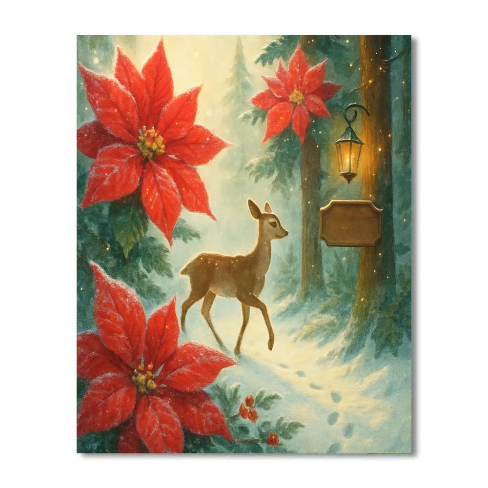 Poinsettia Forest With A Hidden Deer Trail painting number kit