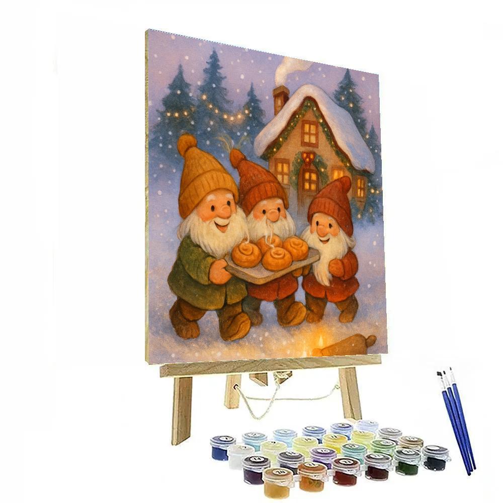 Gnome Bakers Outside The Frosted Bakery Cottage Paint by numbers kits
