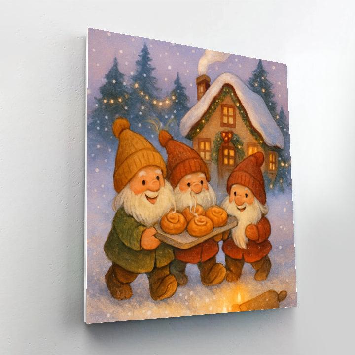 Gnome Bakers Outside The Frosted Bakery Cottage Paint by numbers kits