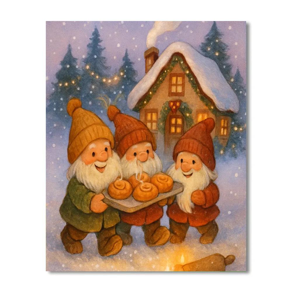 Gnome Bakers Outside The Frosted Bakery Cottage Paint by numbers kits