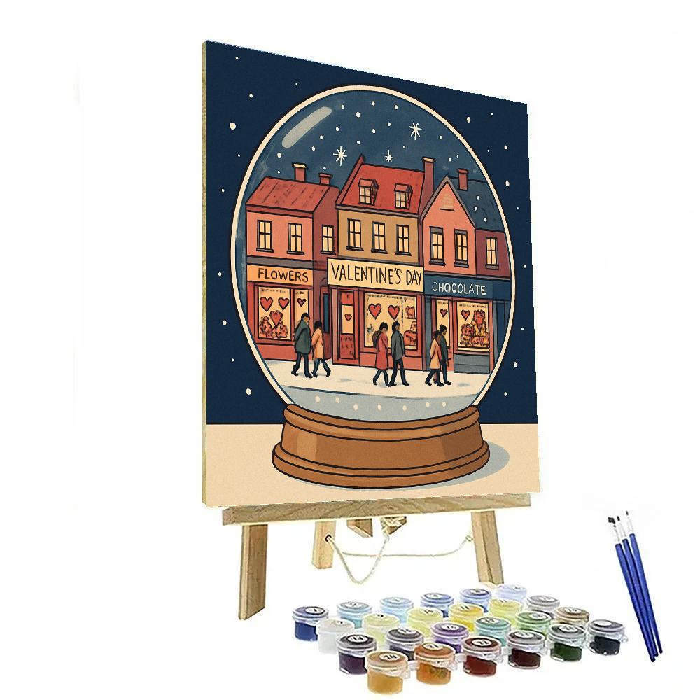 Snow Globe City Valentines Day Evening paint by number