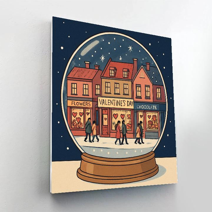 Snow Globe City Valentines Day Evening paint by number