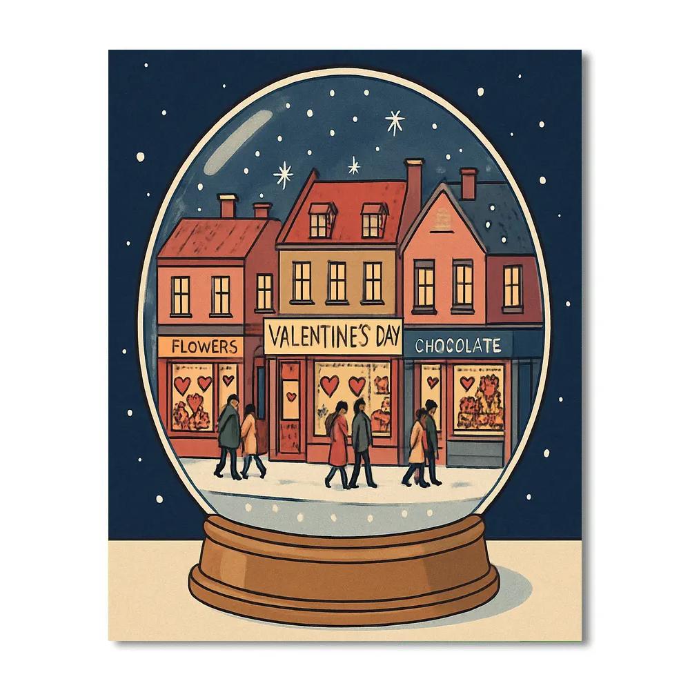 Snow Globe City Valentines Day Evening paint by number