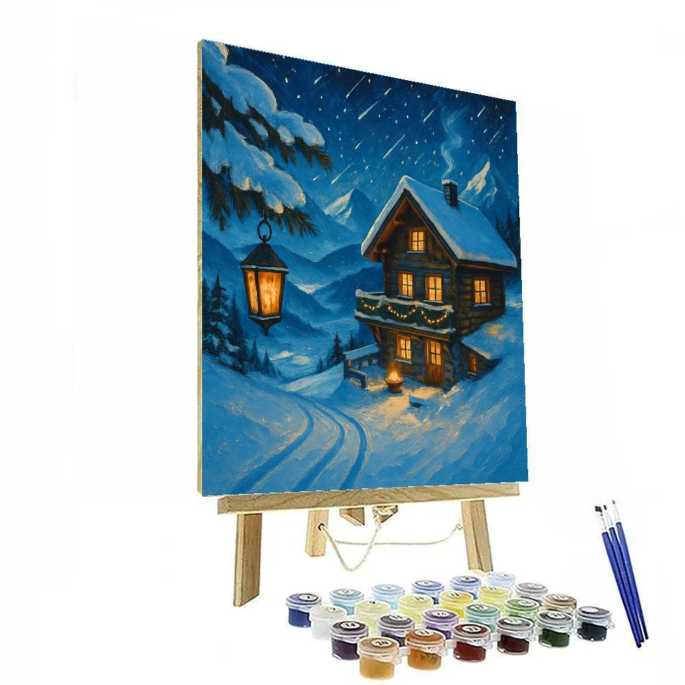 Frosted Mountain Chalet Under The Star Shower Number painting