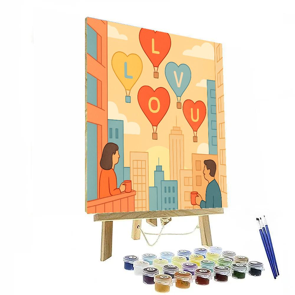 Balloon Skyline Valentines Day Morning paint by number
