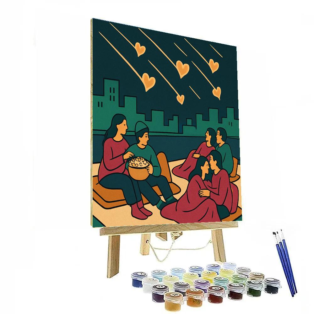 Meteor Shower Valentines Day Rooftop Theater Number painting