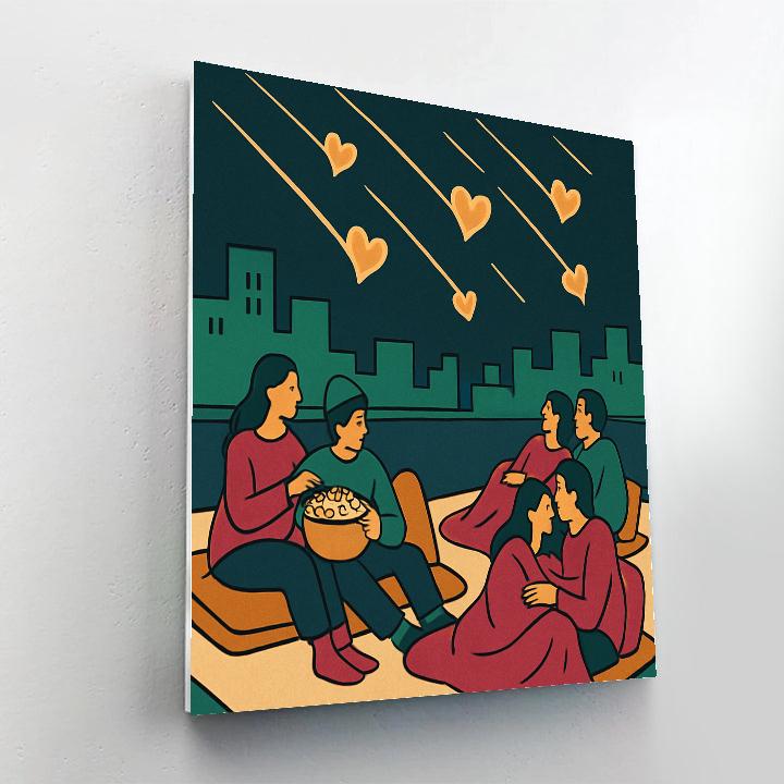 Meteor Shower Valentines Day Rooftop Theater Number painting