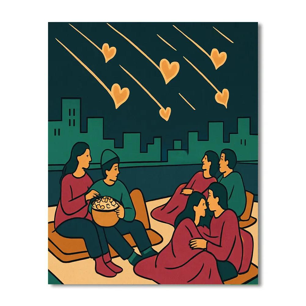 Meteor Shower Valentines Day Rooftop Theater Number painting