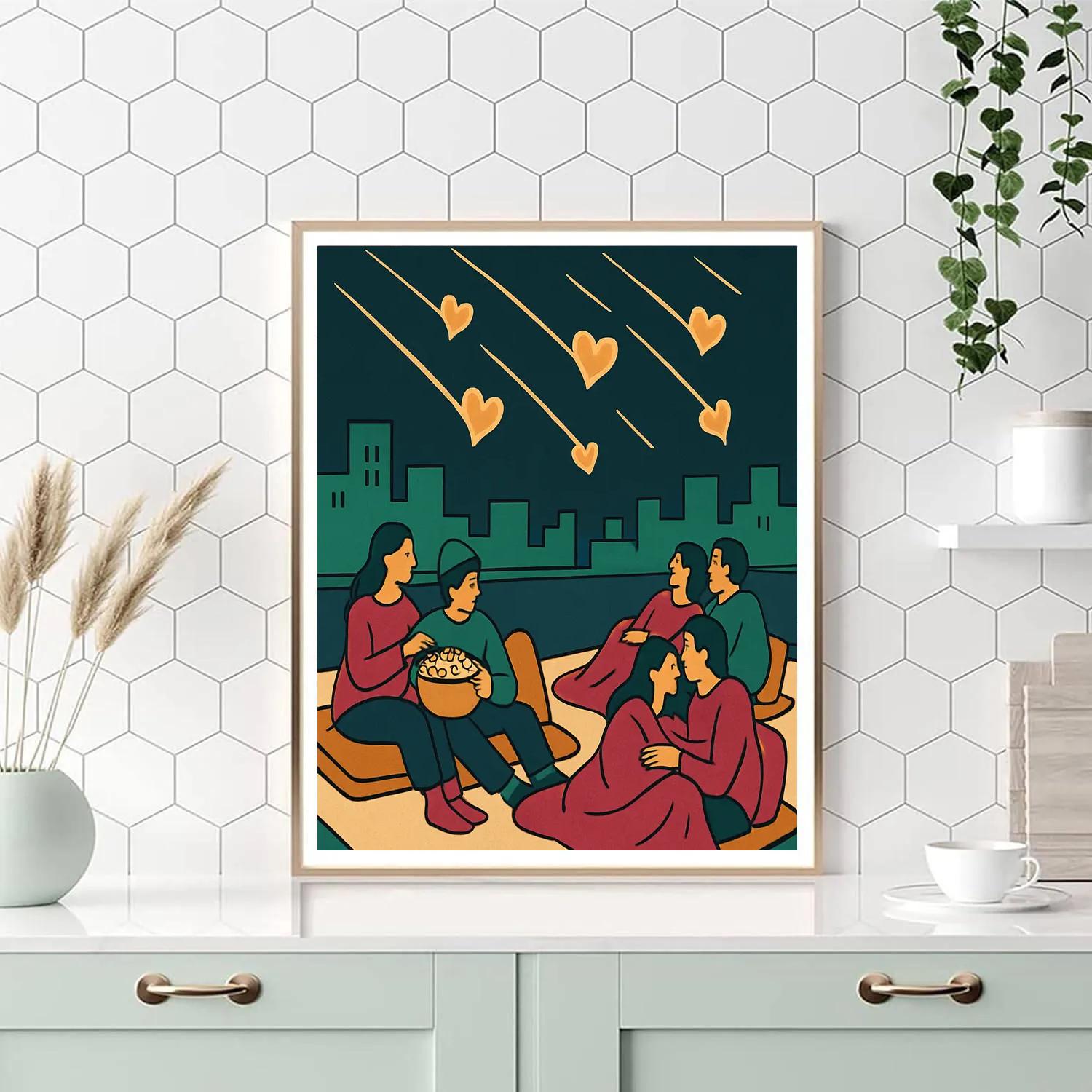 Meteor Shower Valentines Day Rooftop Theater Number painting