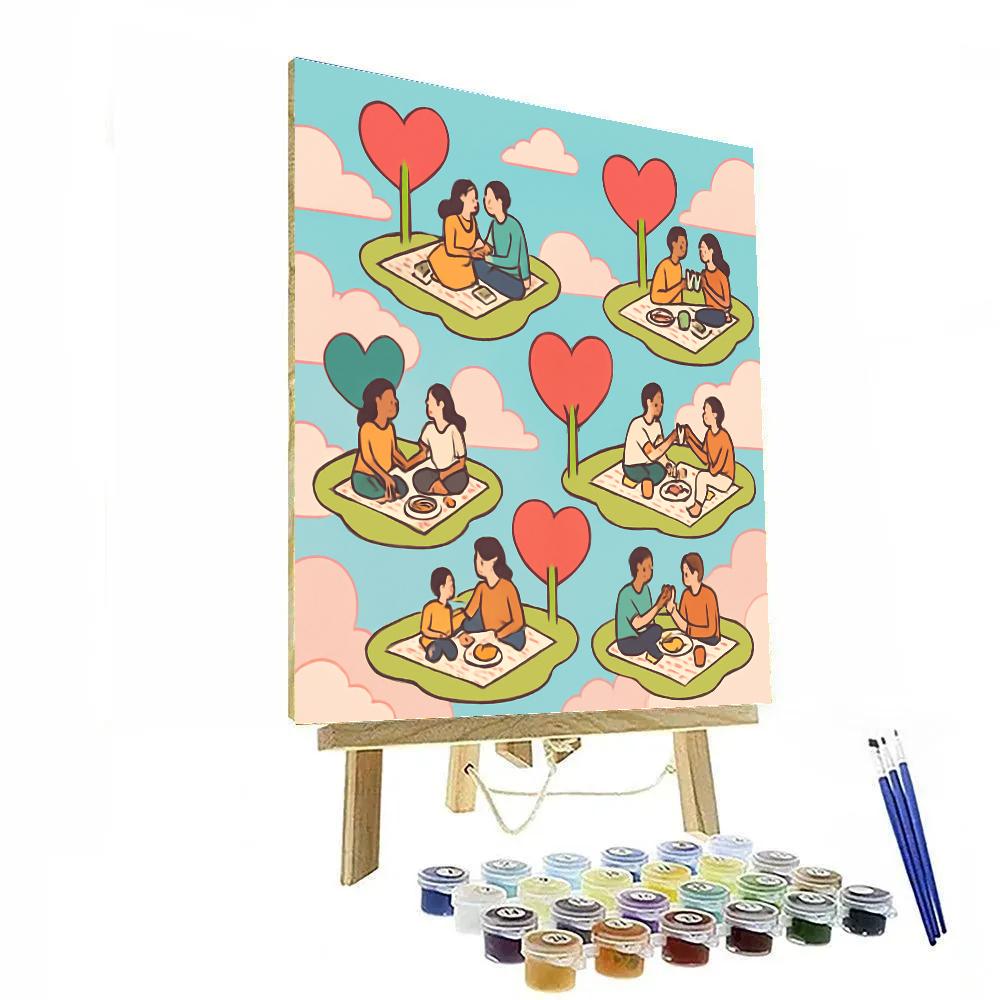 Floating Islands Valentines Day Picnic Clouds painting number kit
