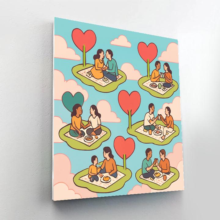 Floating Islands Valentines Day Picnic Clouds painting number kit
