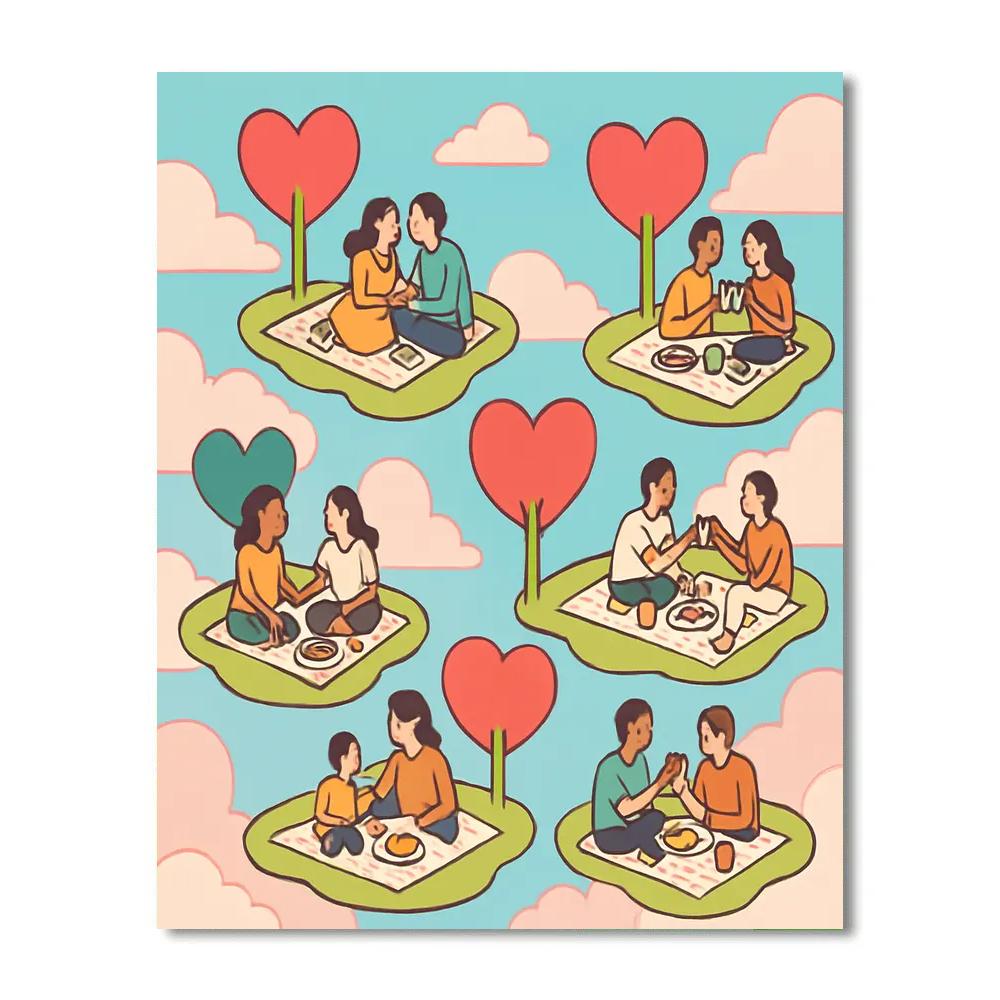 Floating Islands Valentines Day Picnic Clouds painting number kit