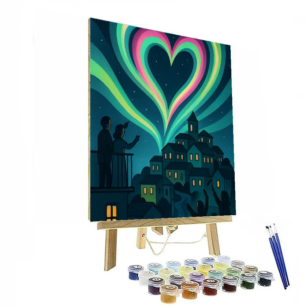 Valentines Day Aurora Over The Hilltop Town DIY paint by numbers