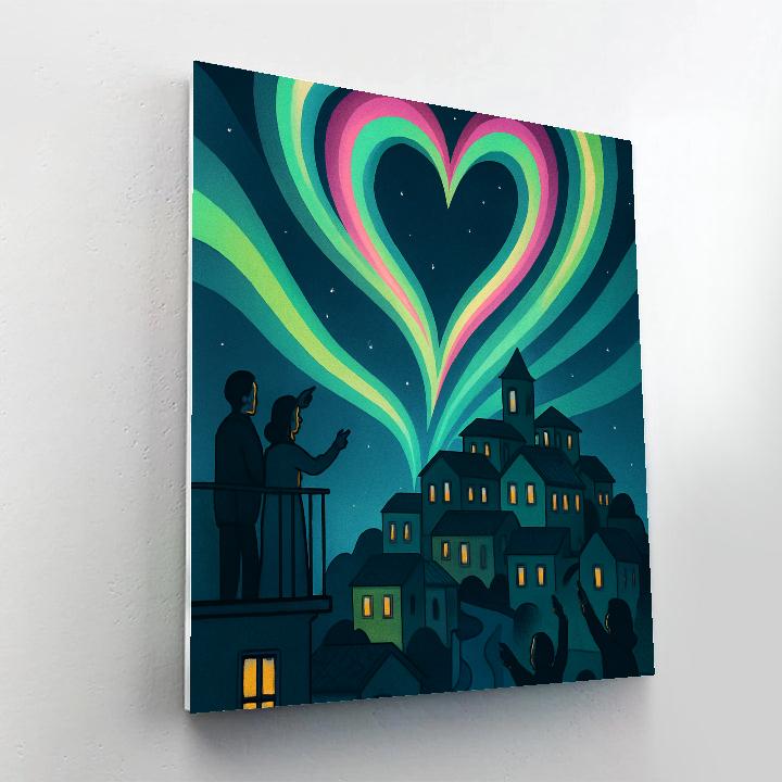 Valentines Day Aurora Over The Hilltop Town DIY paint by numbers