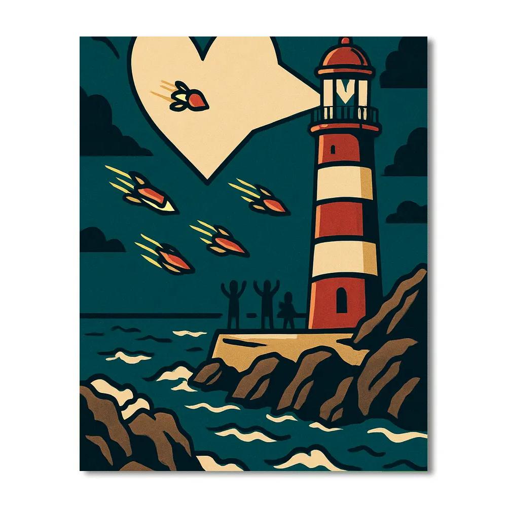 Valentines Day Lighthouse On The Meteoric Shore Painting by numbers kit