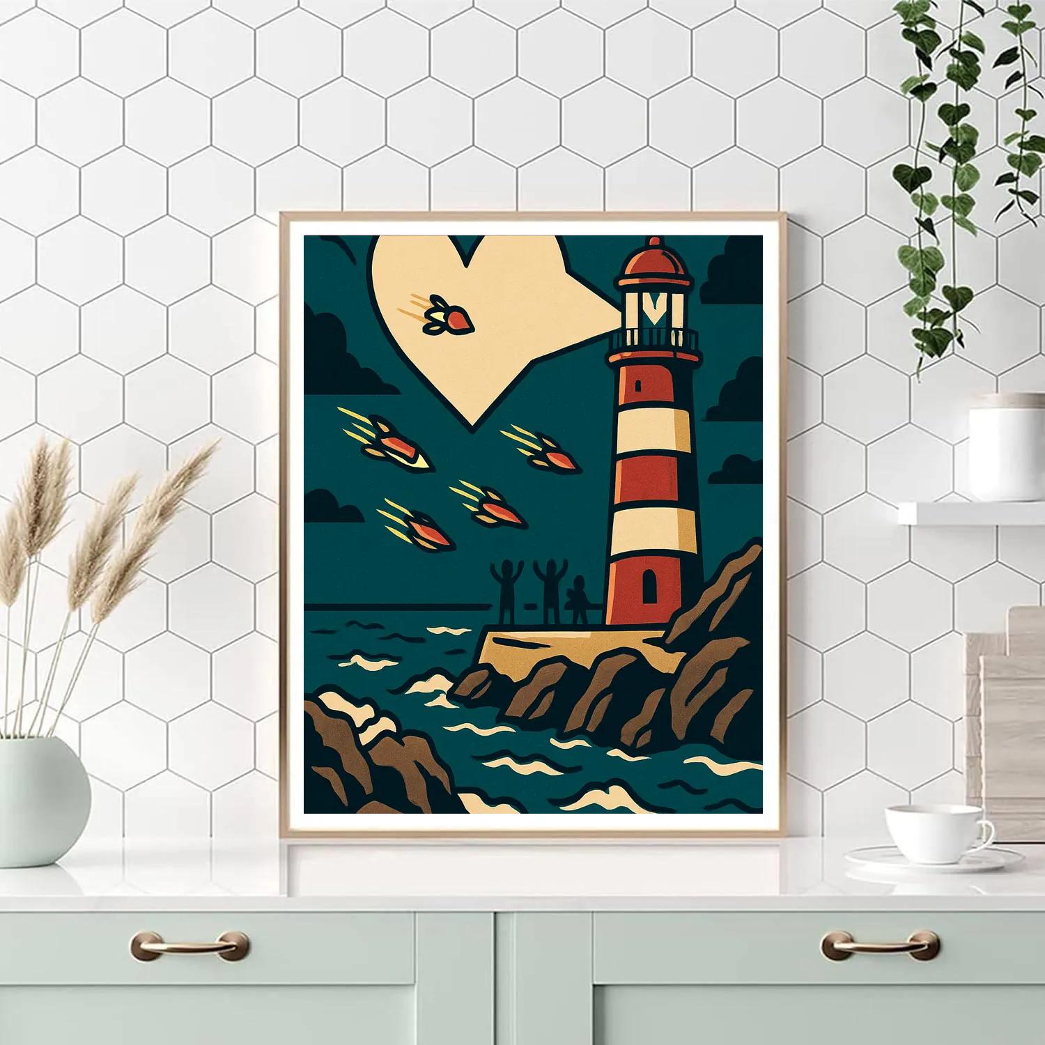 Valentines Day Lighthouse On The Meteoric Shore Painting by numbers kit