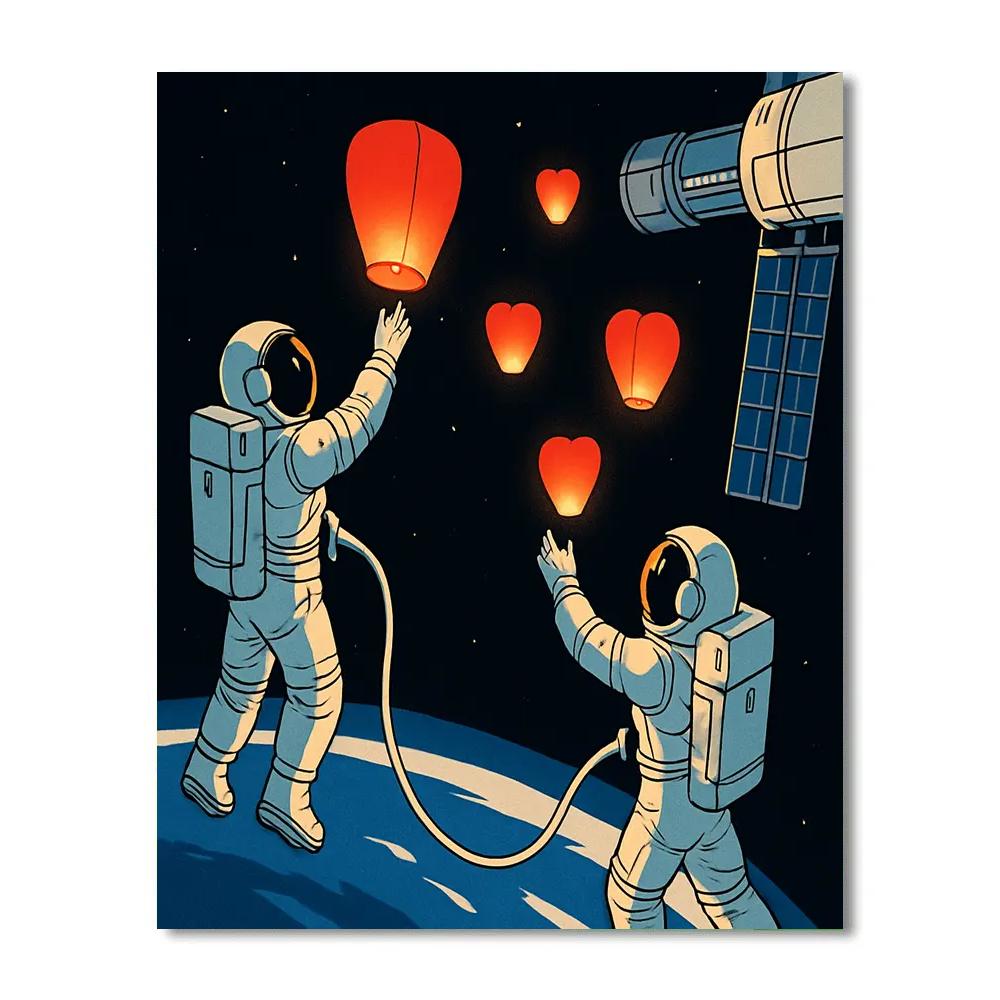 Valentines Day Lanterns On The Spacewalk paint by numbers