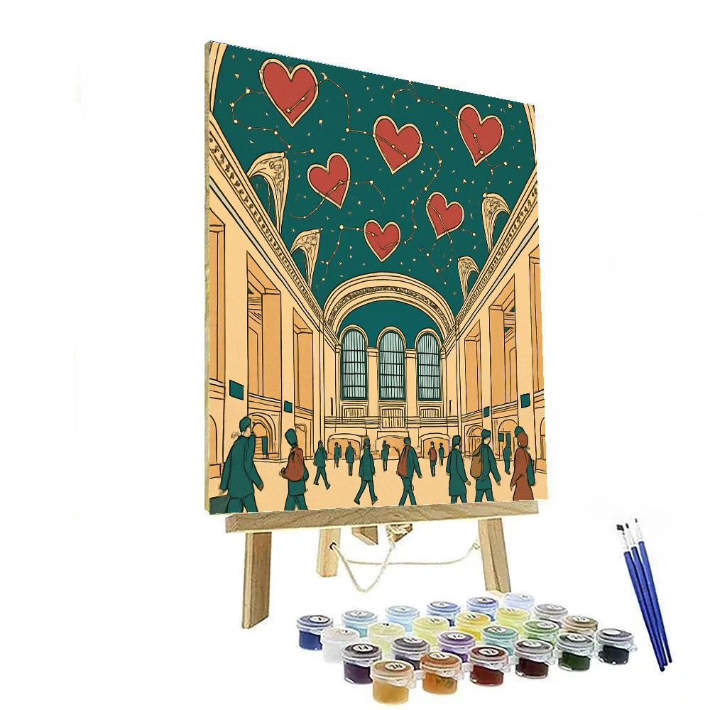 Train Station Valentines Day Star Map Hall paint by number