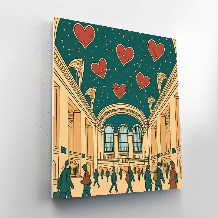 Train Station Valentines Day Star Map Hall paint by number