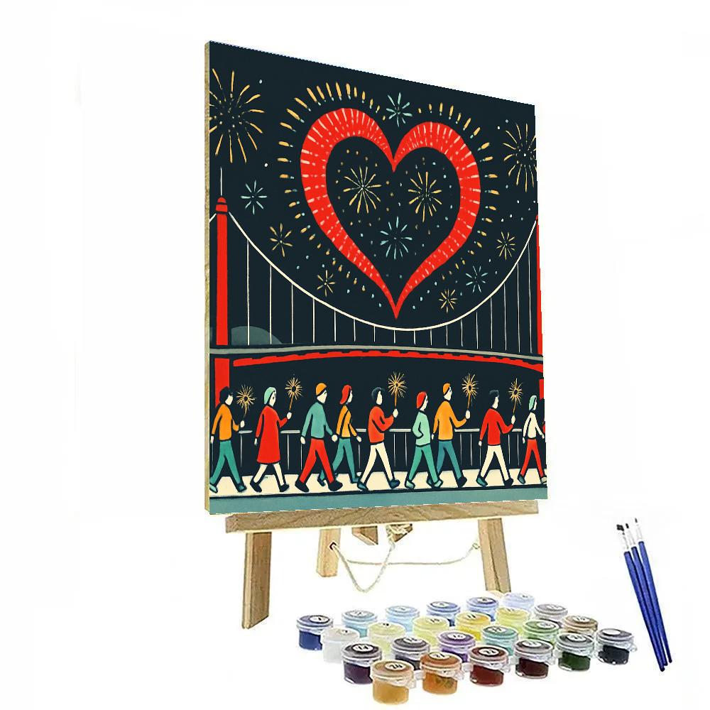 Skyline Bridge Valentines Day Fireworks Halo Numbered painting kits