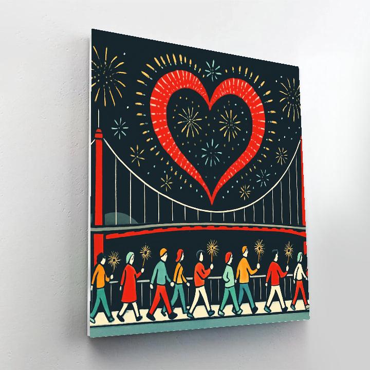Skyline Bridge Valentines Day Fireworks Halo Numbered painting kits