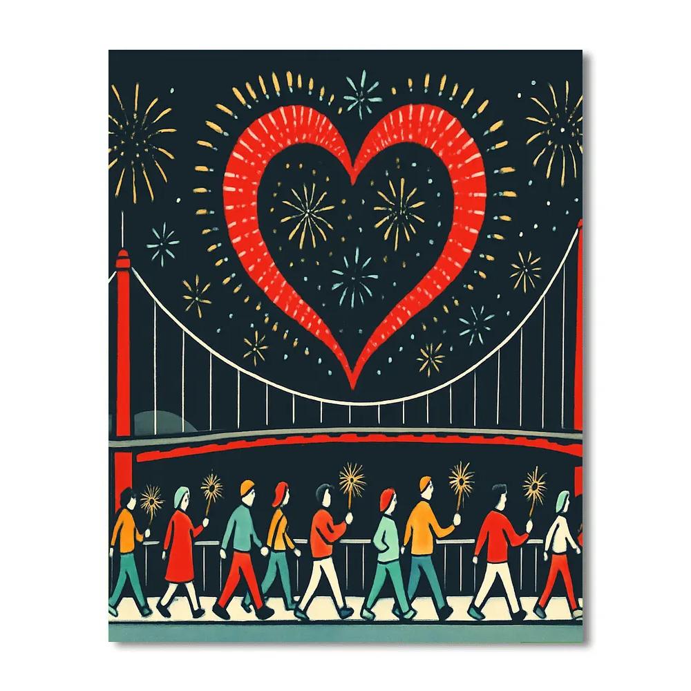 Skyline Bridge Valentines Day Fireworks Halo Numbered painting kits