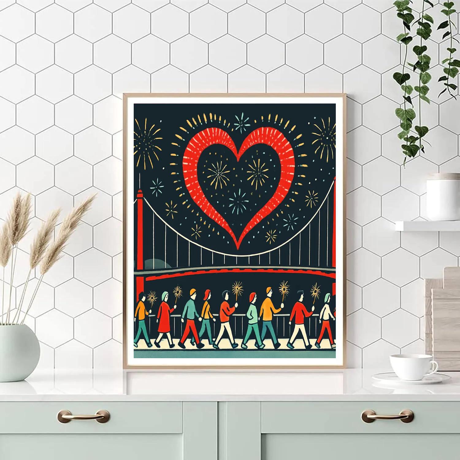 Skyline Bridge Valentines Day Fireworks Halo Numbered painting kits