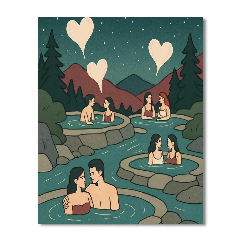 Valentines Day Hot Spring Under The Stars paint by numbers