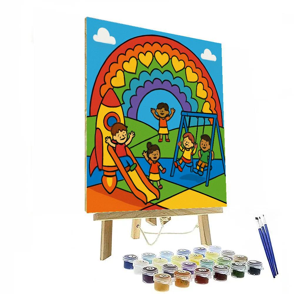 Valentines Day Rainbow Over Rocket Playground DIY paint by numbers