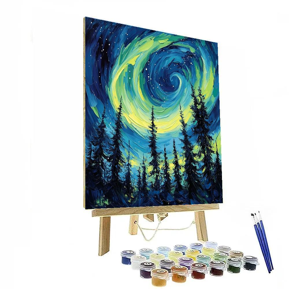 Van Gogh Inspired Aurora Over Pine Forest DIY paint by numbers