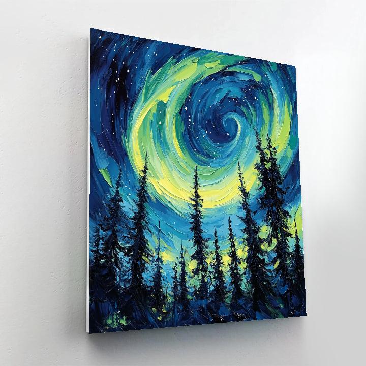 Van Gogh Inspired Aurora Over Pine Forest DIY paint by numbers