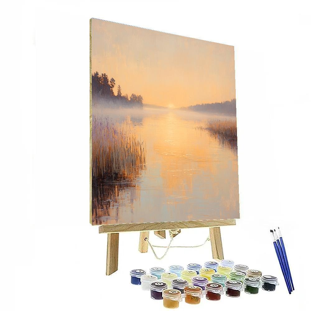 Claude Monet Inspired Sunrise Over Misty River paint by color