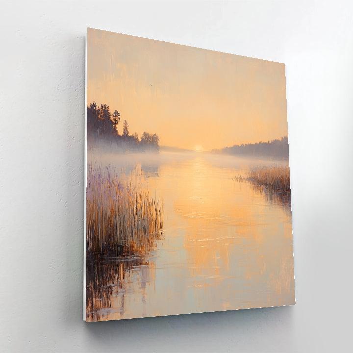 Claude Monet Inspired Sunrise Over Misty River paint by color