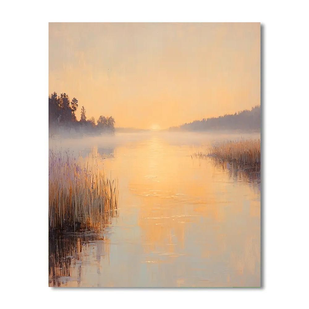 Claude Monet Inspired Sunrise Over Misty River paint by color