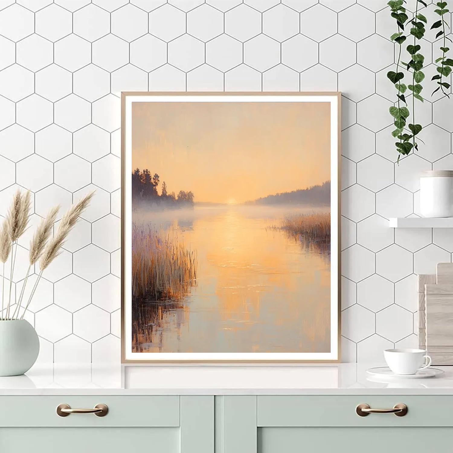 Claude Monet Inspired Sunrise Over Misty River paint by color