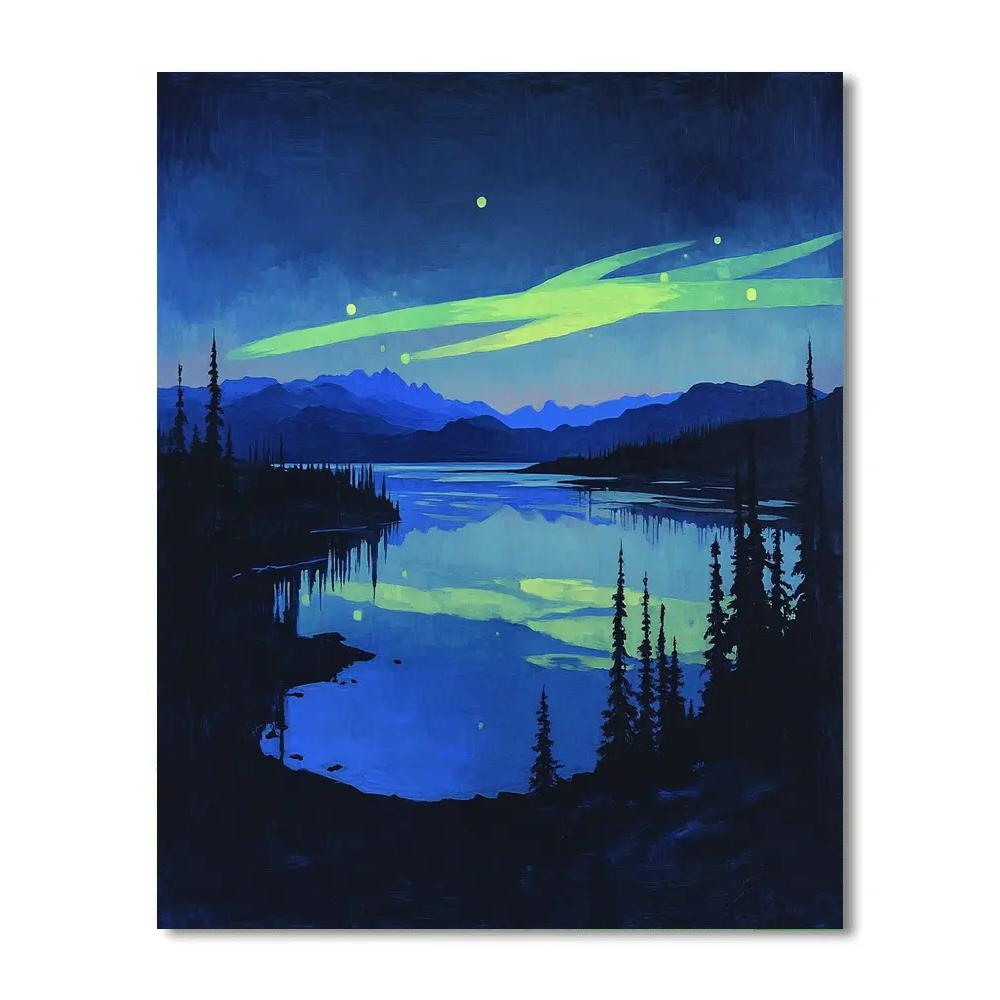 Frederick Varley Inspired Aurora Over Obsidian Lake Paint by numbers art