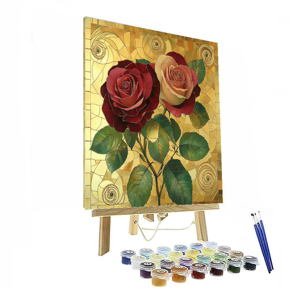 Gustav Klimt Inspired Golden Garden Of Roses paint by numbers