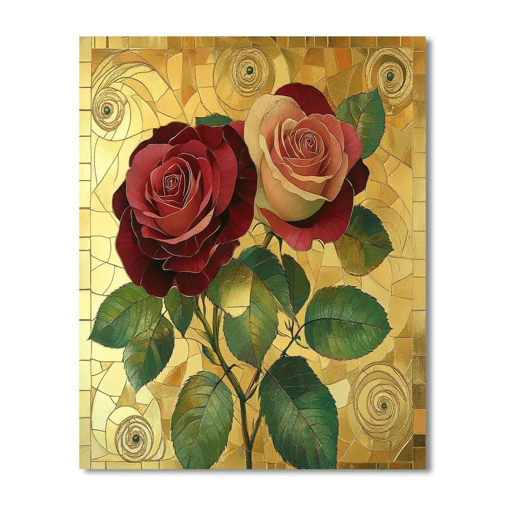 Gustav Klimt Inspired Golden Garden Of Roses paint by numbers